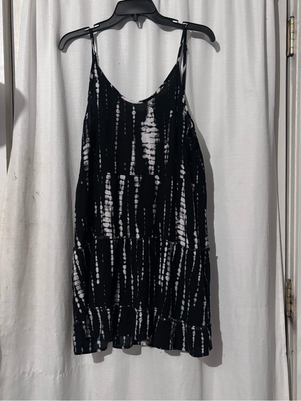 Black White Tie Dye Tiered Cami Mini Dress